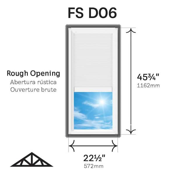 22.5 in. x 45.75 in. Truss Series Fixed Deck Mount Skylight, Laminated Low-E3 Glass, Solar Powered Room Darkening Shade