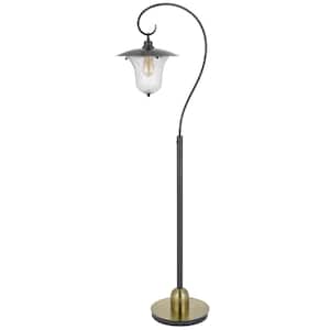 Walcott 65 in. H Charcoal Gray Metal Lantern Floor Lamp for Living Room with Glass Shade