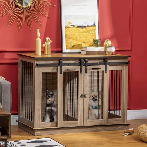 PawHut Modern Dog Crate End Table with Divider Panel for Large Dog and 2 Small Dogs, Gray