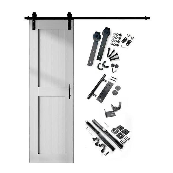 22 in. x 84 in. H-Frame White Solid Pine Wood Interior Sliding Barn Door with Hardware Kit, Non-Bypass
