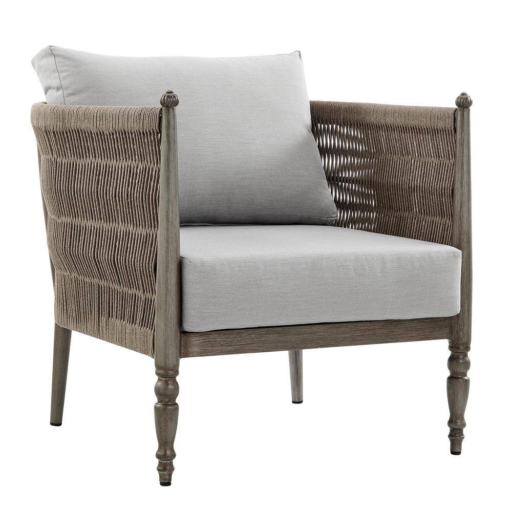 Safari Brown Aluminum and Rope Outdoor Lounge Chair with Gray Cushion