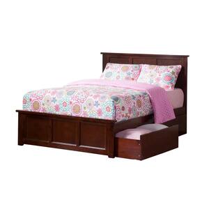 Madison Walnut Full Platform Bed with Matching Foot Board and 2 Urban Bed Drawers