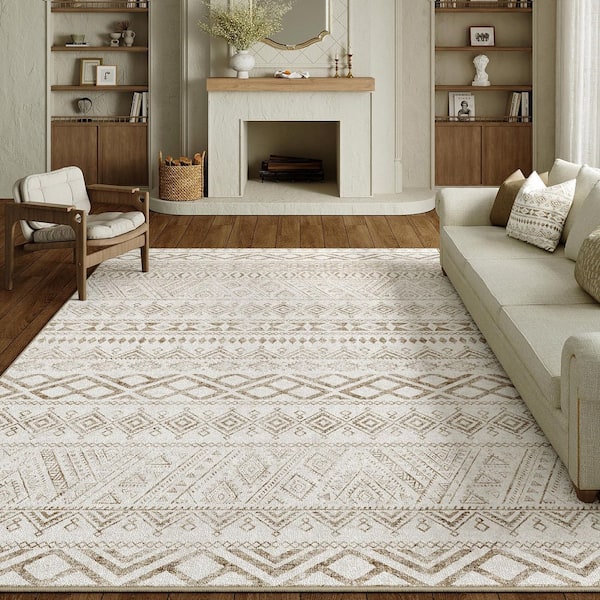Bohemia Brown 8 ft. x 10 ft. Washable Geometric Stripes Area Rug