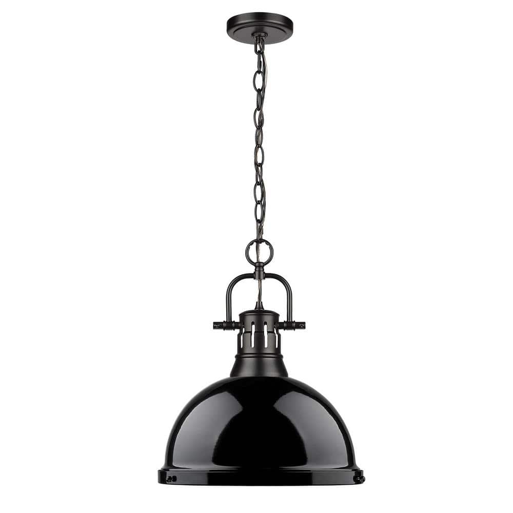 Matte Black Transitional Large Bowl Pendant with Glass Diffuser