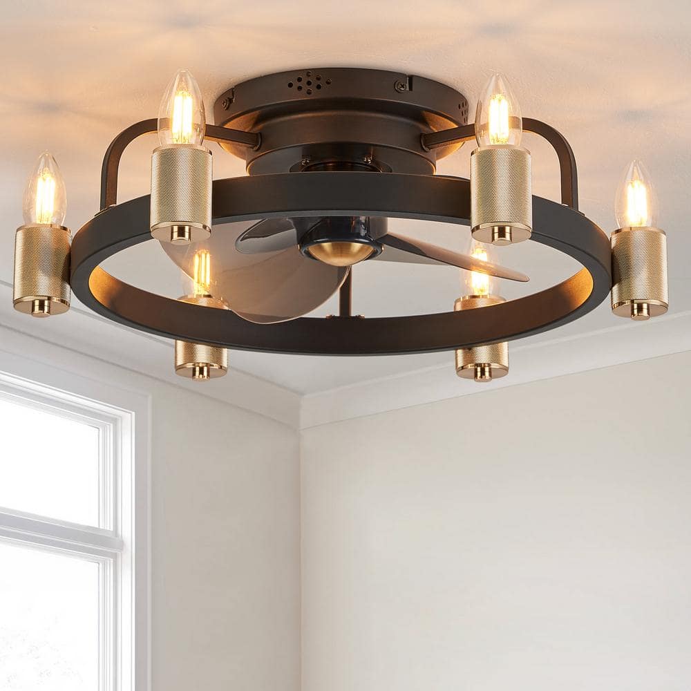 FANNEHONNE 20 In Gold Flush Mount Caged Ceiling Fan With Lights And Remote Farmhouse Low