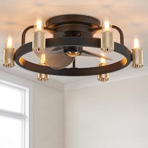 20 in. Gold Flush Mount Caged Ceiling Fan with Lights and Remote Farmhouse Low Profile Ceiling Fan for Bedroom