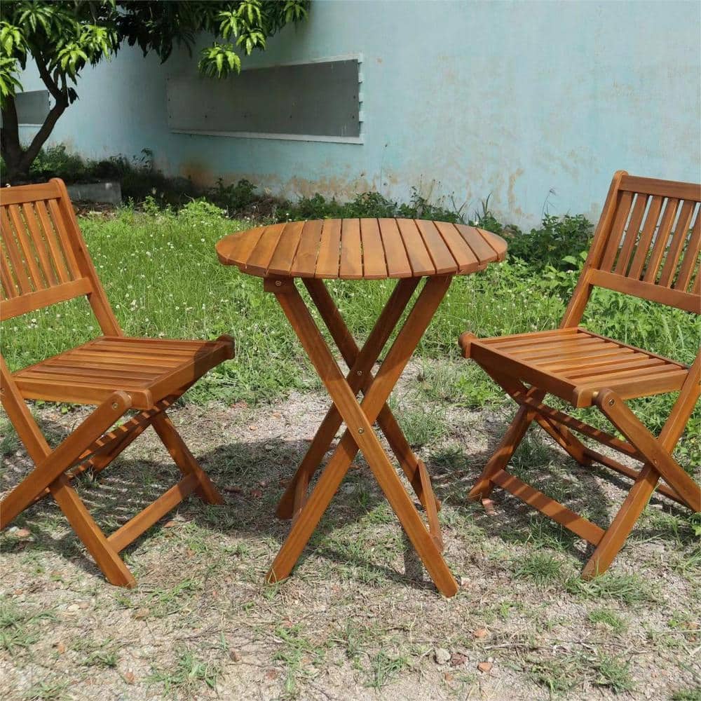 TIRAMISUBEST Natural 3Pieces Acacia Wood Outdoor Bistro Set with 1