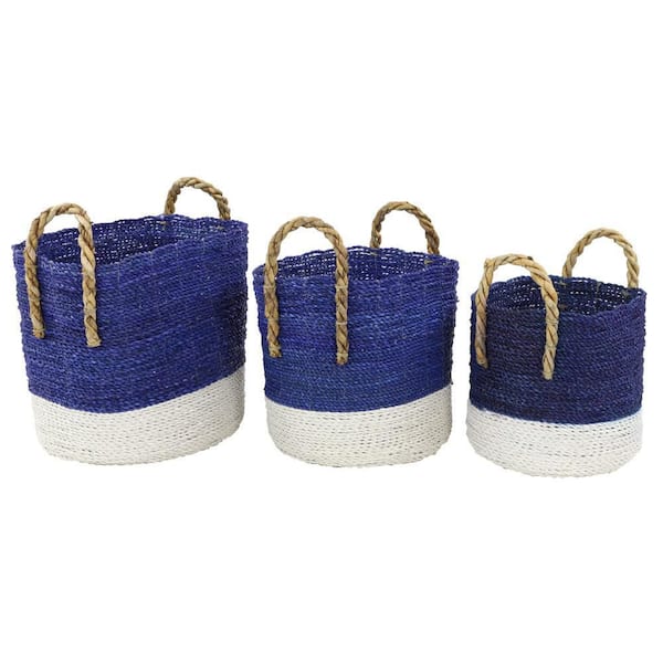 Litton Lane Seagrass Handmade Two Toned Storage Basket with Handles (Set of 3)