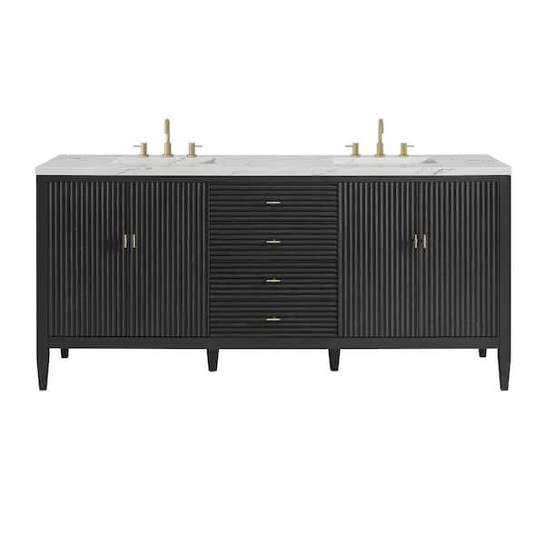 James Martin Vanities Myrrin 72.0 in. W x 23.5 in. D x 34.06 in. H Bathroom Vanity in Carbon Oak with Ethereal Noctis Silestone Quartz Top