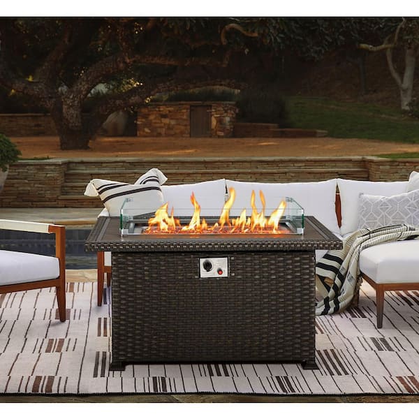 Unbranded Patio 44 in. Black Propane Gas Fire Pit Table 50,000 BTU with Wind Guard