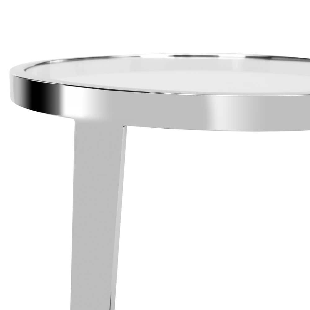 Round Chrome Metal and Glass End Table