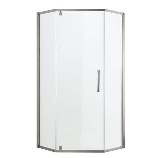 34 in. W x 72 in. H Neo Angle Pivot Semi Frameless Corner Shower Enclosure in Brushed Nickel Finish