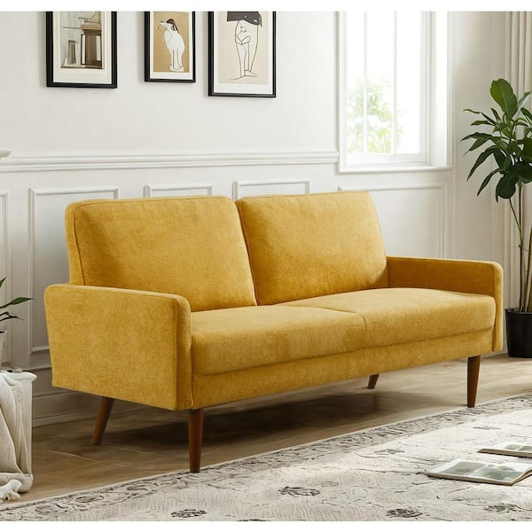 US Pride Furniture Angles 67 in. Wide Square Arm Velvet Modern Rectangle Sofa in. Musterd Yellow