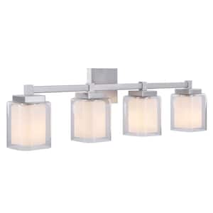 32 in. 4-Light Satin Nickel Vanity Light with Clear Glass Shade