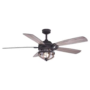 Barnes 54 in. Matte Black and Rustic Oak Farmhouse Outdoor Ceiling Fan with Light Kit and Remote