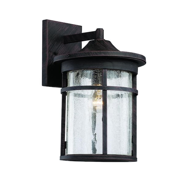 Bel Air Lighting Avalon 17.75 in. 1-Light Rust Outdoor Wall Light Fixture with Clear Crackled Glass