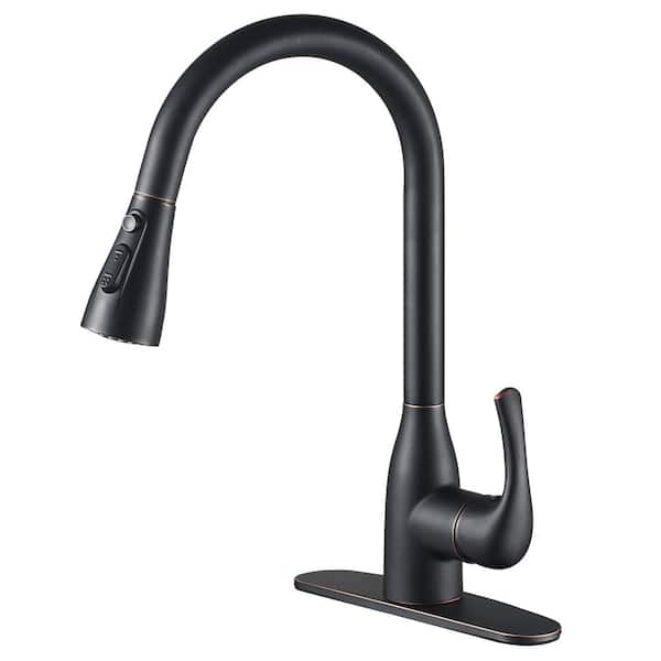 cobbe Single Handle Pull Down Sprayer Kitchen Faucet with Deckplate Included in Matte Black