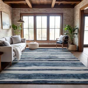 Mayfield Premium Machine Washable Abstract AMF1191 Denim 5 ft. x 7 ft. 6 in. Area Rug