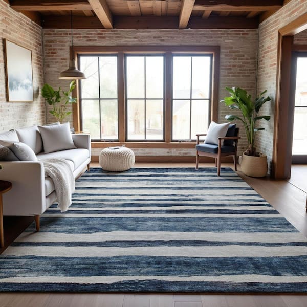 Mayfield Premium Machine Washable Abstract AMF1191 Denim 9 ft. x 12 ft. Area Rug