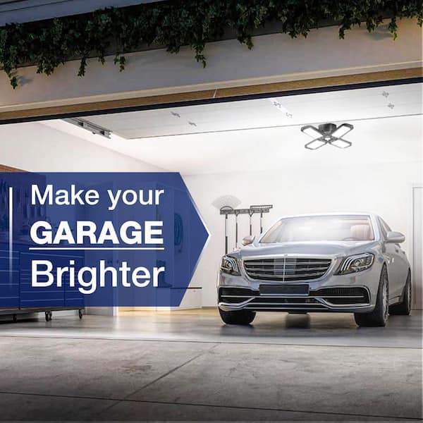 80-Watt Black Deformable LED Adjustable Garage Light Semi-Flush Mount Lighting, 4-Leaf 6000K Daylight White (2-Pack)