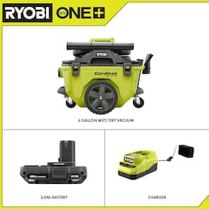 ONE+ 18V Cordless 6 Gal. Wet/Dry Vacuum w/ Hose, Crevice Tool, Floor Nozzle, Extension Wand, 2.0 Ah Battery, and Charger