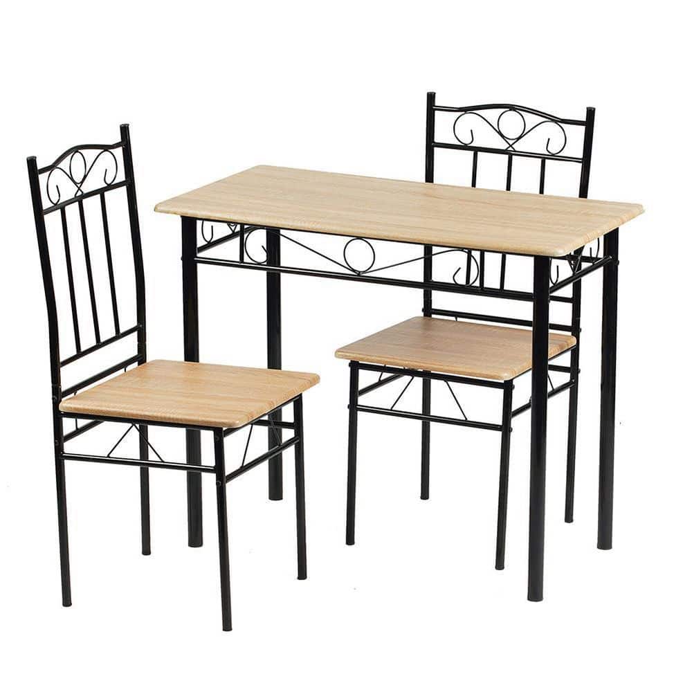 CIPACHO 3Piece Rectangle Natural MDF Top Dining Table Set Seats 4 TH