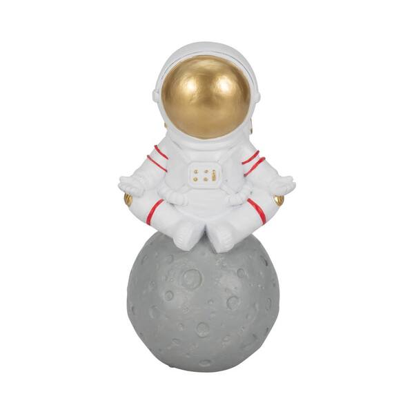 Liv & Skye White 4 in. x 8 in. Resin Astronaut on Moon Figurine