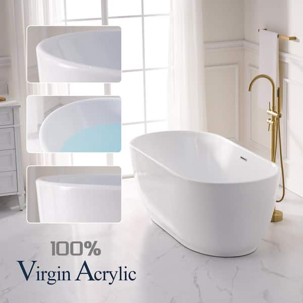 Lyra 67 in. x 31.5 in. Soaking Bathtub with Center Drain in Glossy White Freestanding Oval Pure Virgin Acrylic Bathtub