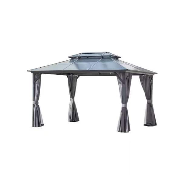 Sudzendf 13 ft. x 10 ft. Gray Canopy Gazebo with Double-Tier Roof, Curtains and Nettings for Lawn, Backyard, Patio