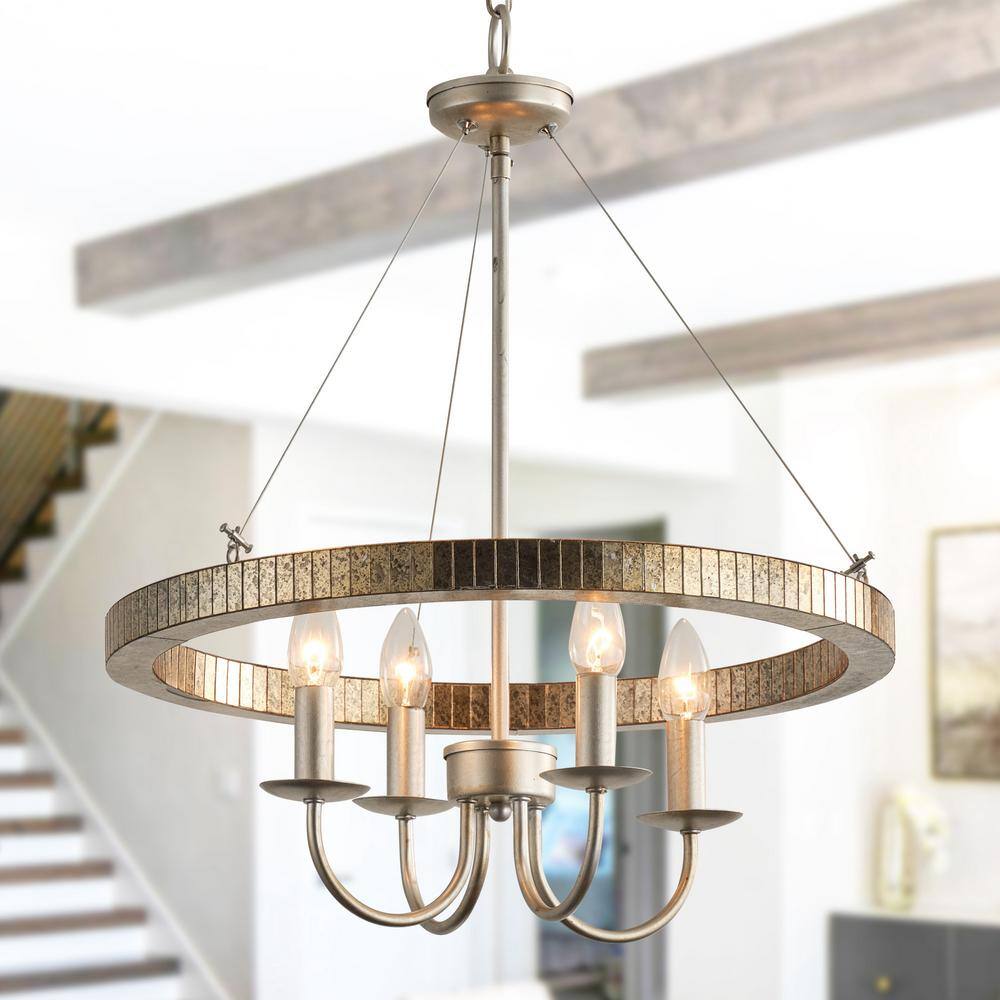 Farmhouse Brushed Nickel Wagon Wheel Candle Style Chandelier - 19.7" W x 23.6" H