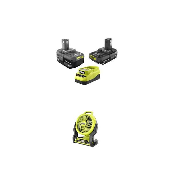 ONE+ 18V Starter Kit with 2.0 Ah and 4.0 Ah Batteries and Charger with 7-1/2 in. Cordless Fan