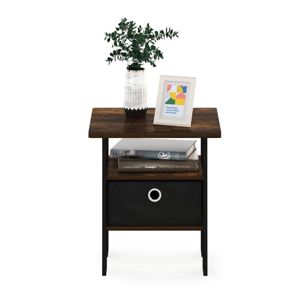 Amber Pine and Black End Table with Drawer