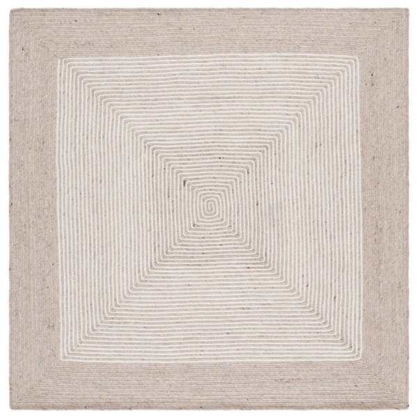 Braided 9 ft. x 9 ft. Beige/Ivory Striped Square Area Rug