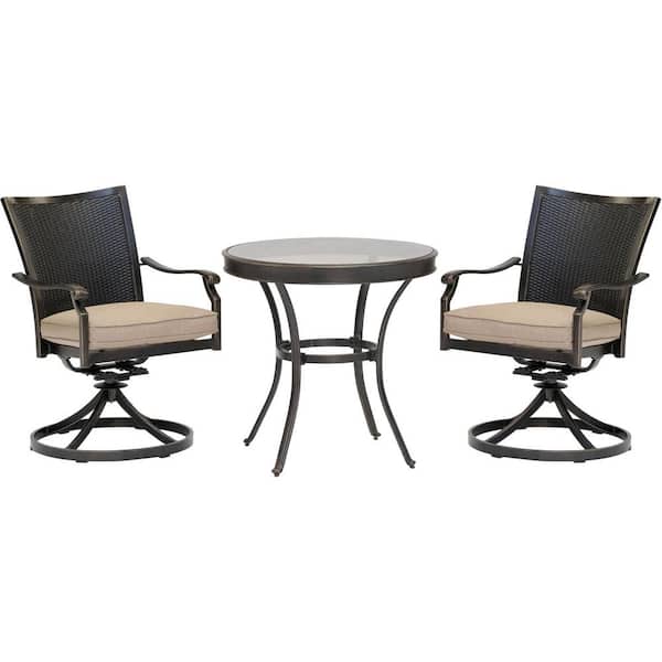 Hanover Traditions 3-Piece Wicker Outdoor Dining Set with Tan Cushions