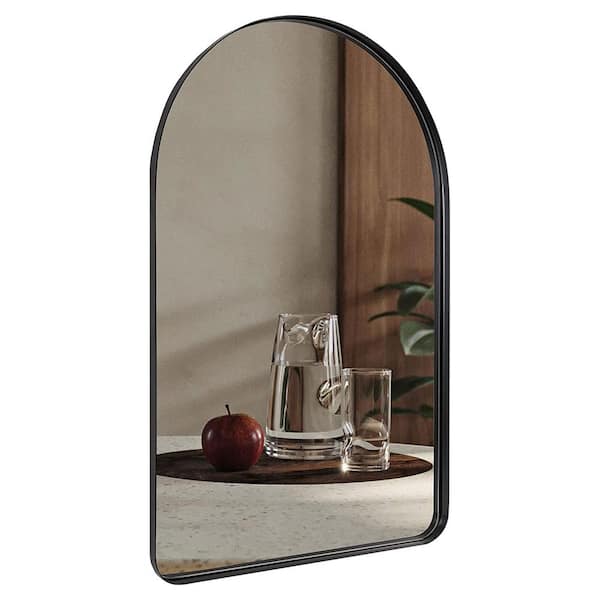 ANDY STAR 30 in. W x 1 in. H Arched Wall Mounted Black Vanity Mirror with Steel Frame
