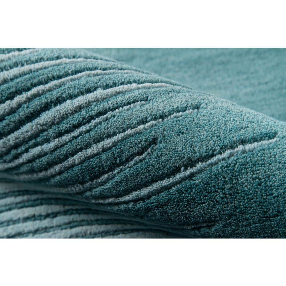Handmade Blue Wool Tufted Stripe Rectangular Rug 5' x 8'