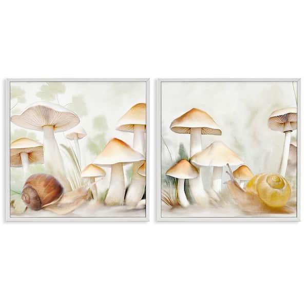 Stupell Industries Snail Crawl by Mushrooms by Kim Allen 2 Pieces White Framed Nature Giclee Art Print 17 in. x 17 in.