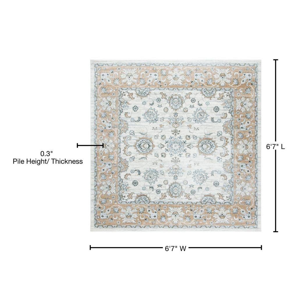 Isabella 6'7" Square Cream and Beige Synthetic Area Rug