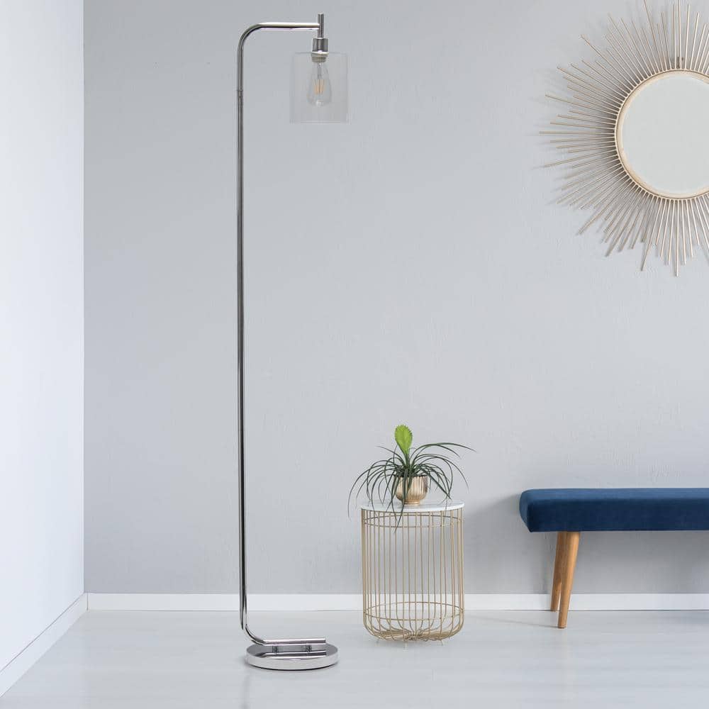 Adjustable Silver Arc Floor Lamp with Glass Shade
