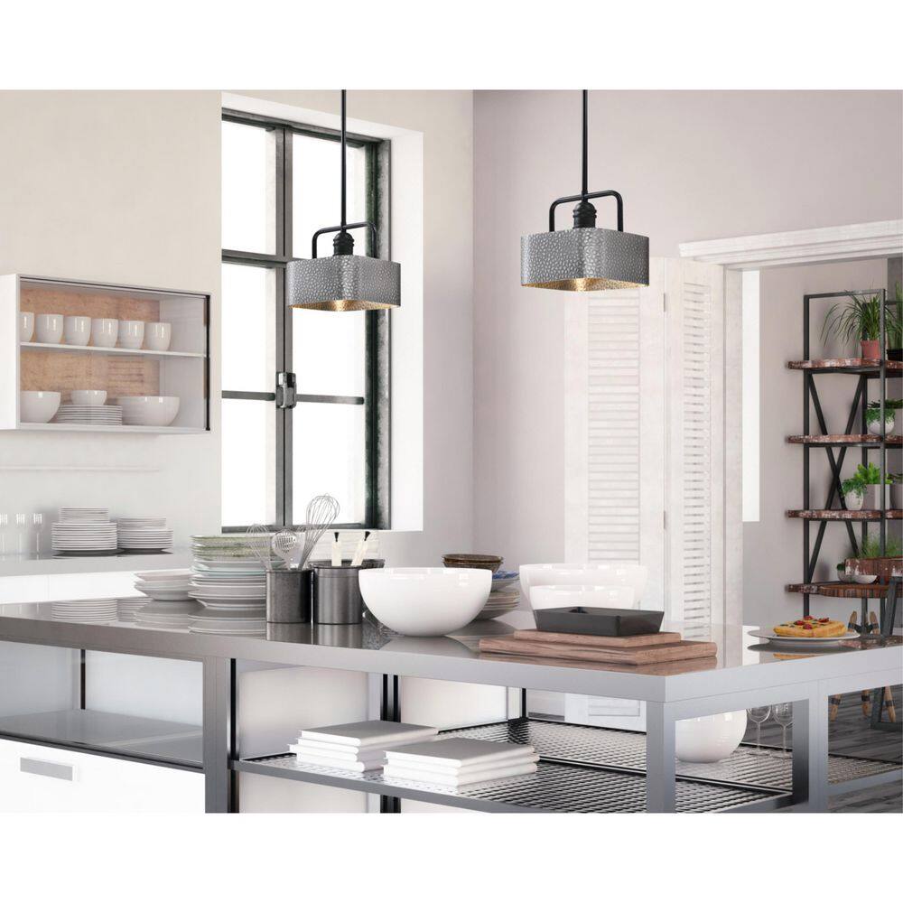 Bexar Matte Black and Dark Pewter 8" Geometric Mini Pendant Light