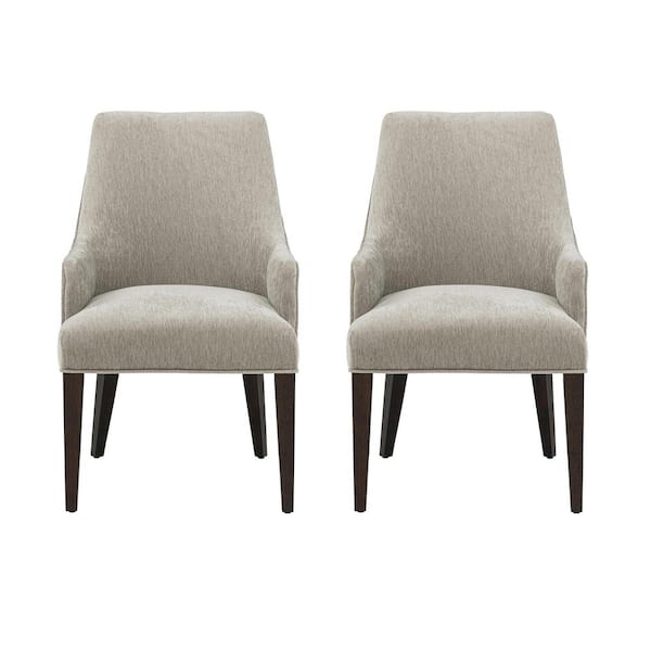 Beever Modern Taupe Chenille Fabric Upholstered Dining Armchair with Rubberwood Legs (Set of 2)