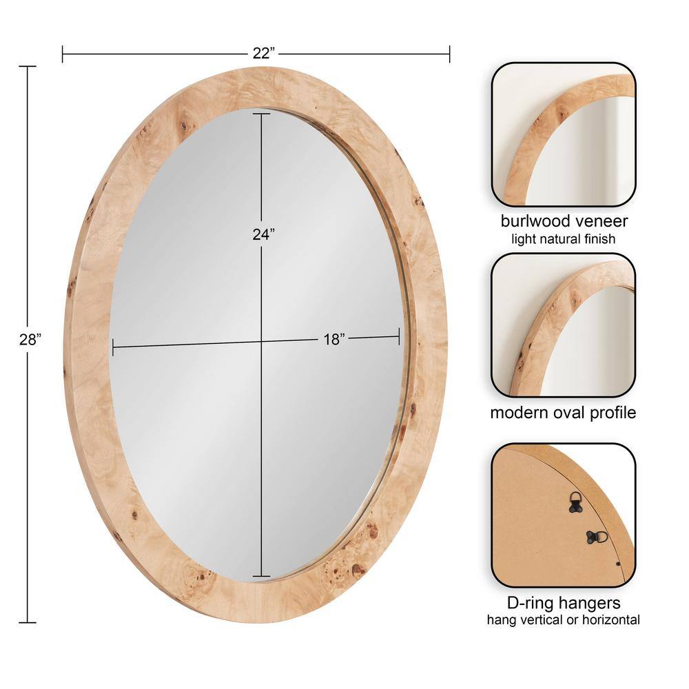 Natural Burlwood Oval Vanity Wall Mirror 22" x 28"