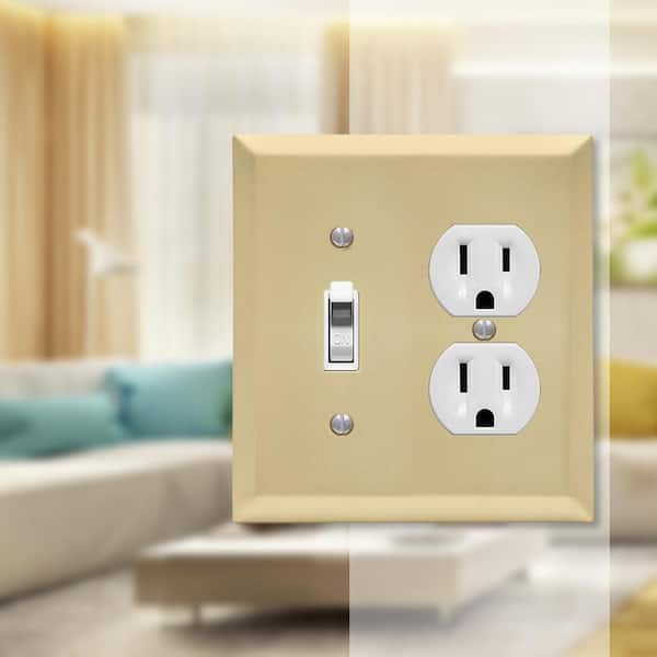 Metallic 2 Gang 1-Toggle and 1-Duplex Steel Wall Plate - Satin Brass