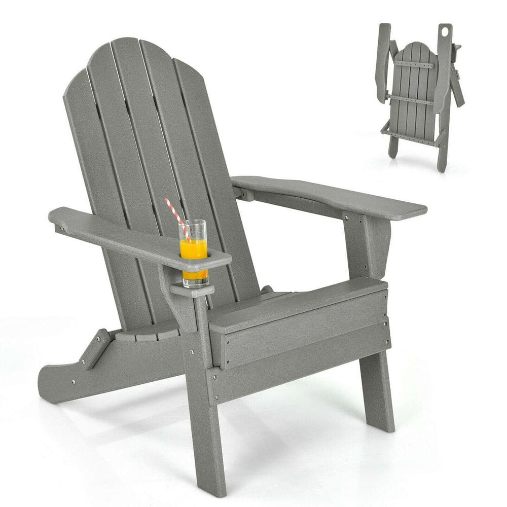 Gray Foldable Plastic Adirondack Chair with Built-in Cup Holder (1-Pack) price history on PriceWatchPro