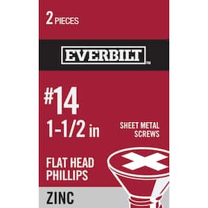 #14 x 1-1/2 in. Zinc Plated Phillips Flat Head Sheet Metal Screw (2-Pack)