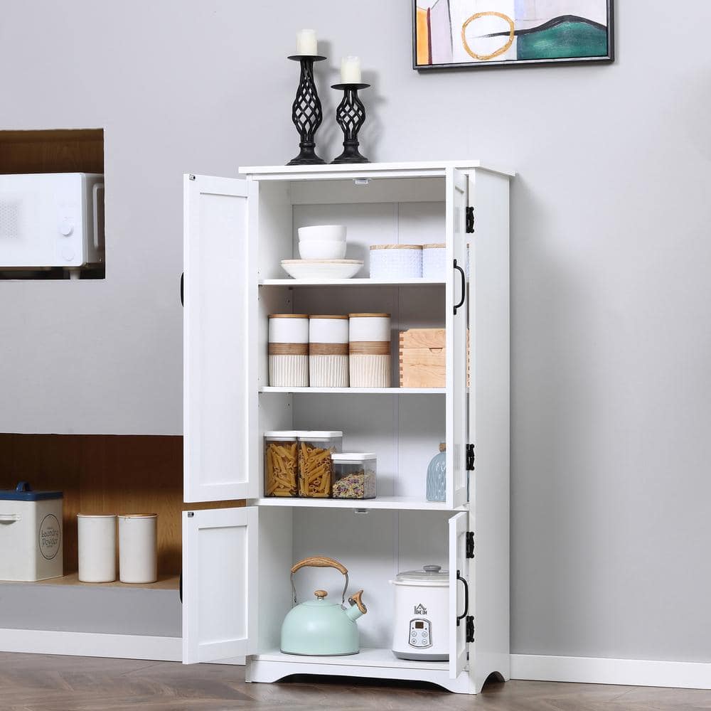 White Farmhouse Kitchen Pantry Cabinet with Adjustable Shelves
