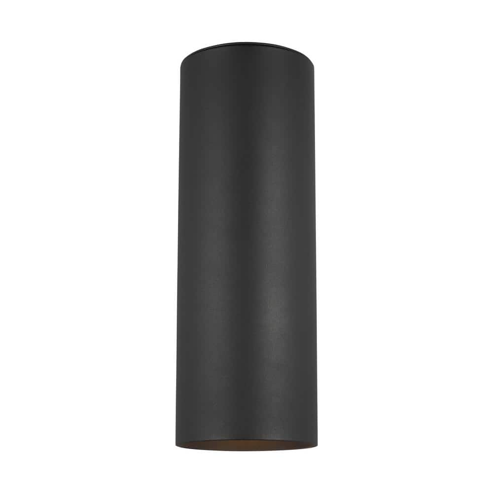 Black Aluminum Cylinder Outdoor Wall Sconce with Glass Shade