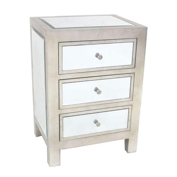 Benjara Contemporary Style 28.5" H Silver Wooden End Table with Three Drawers