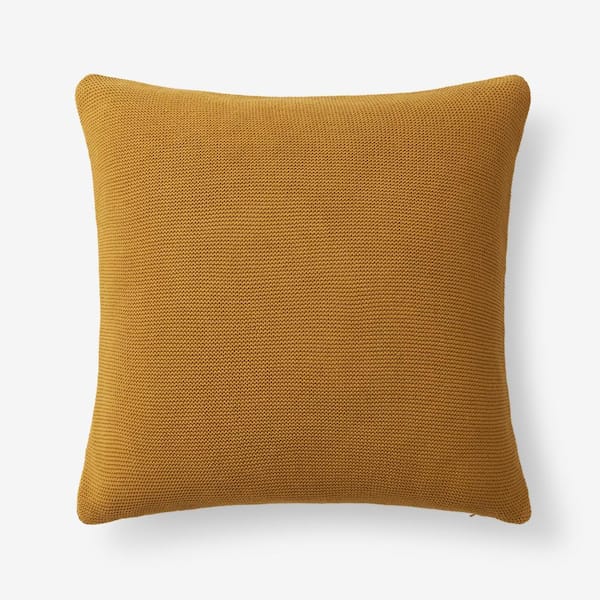 Classic All Season Breathable Cotton Knit Decorative Gold 20 in. x 20 in. Throw Pillow Cover