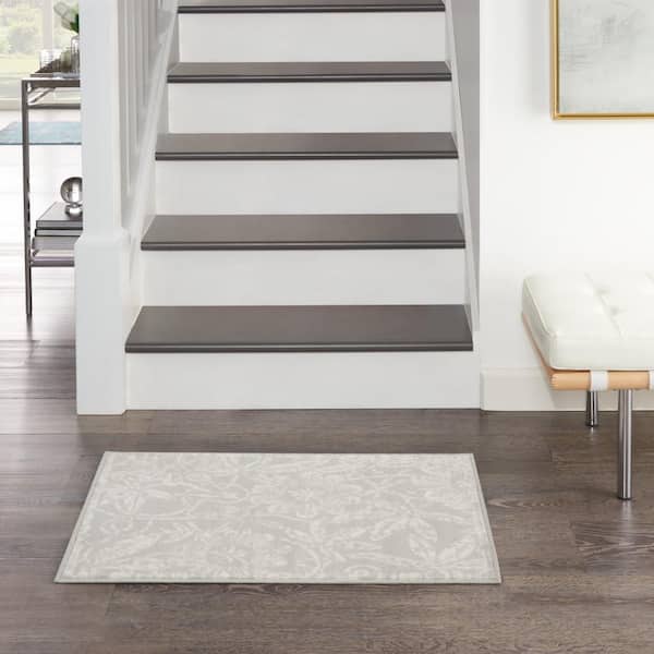 Whimsicle Grey  doormat 2 ft. x 3 ft. Floral Contemporary Kitchen Area Rug